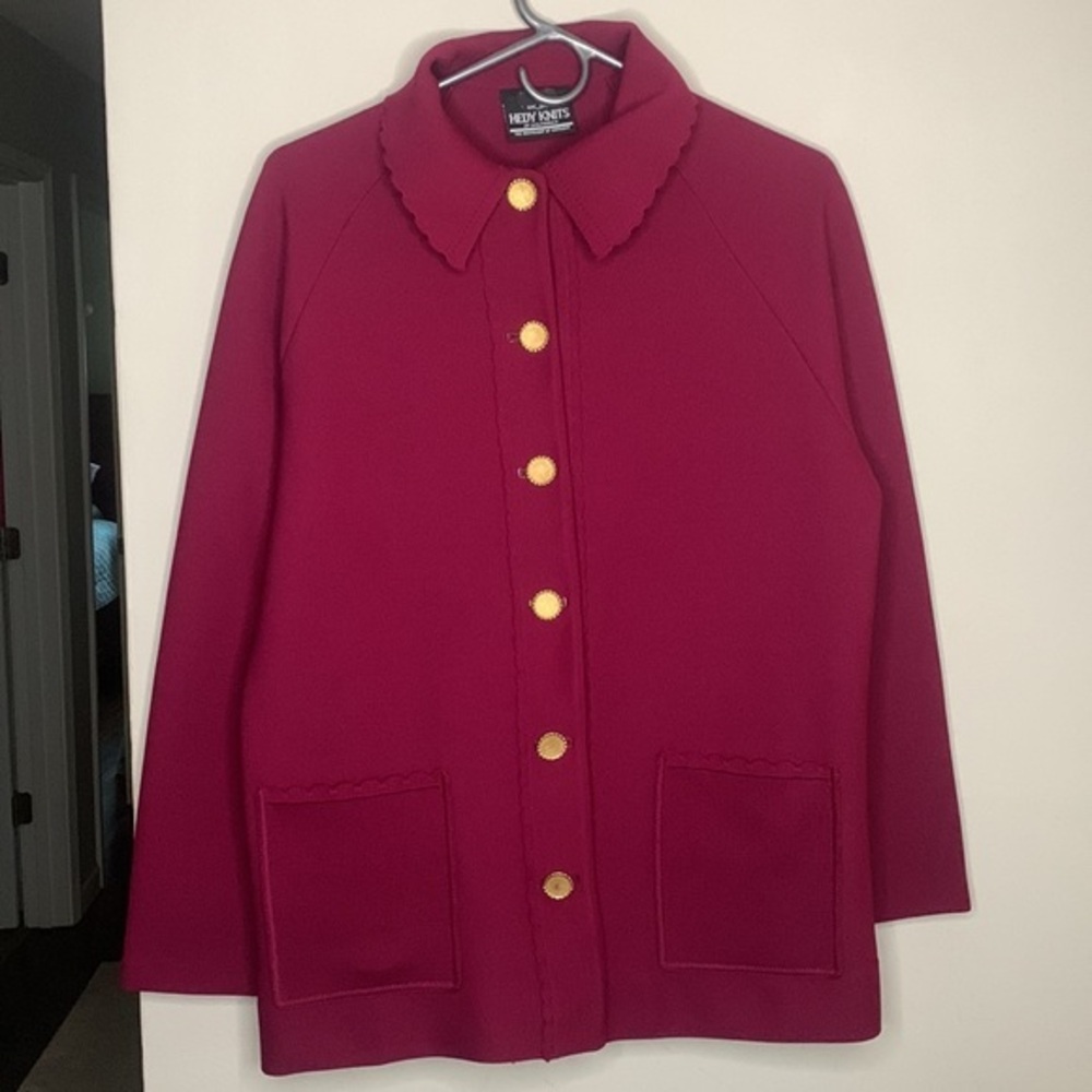 Vintage 60s/70s Hedy Knits Button Up Blazer Jacket in Magenta Size Large Pockets